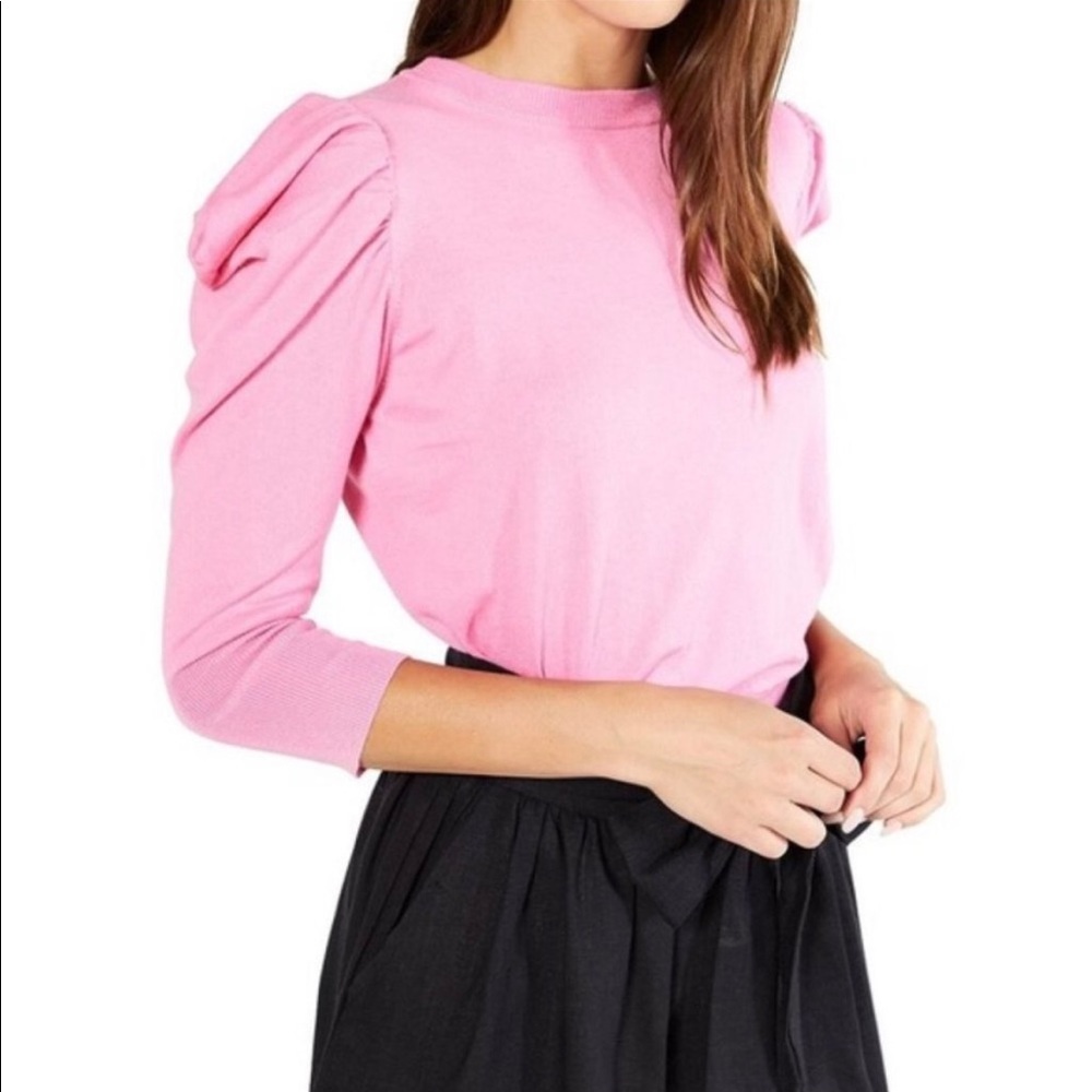 Misa Los Angeles Pink Puff-Sleeve Knit Top